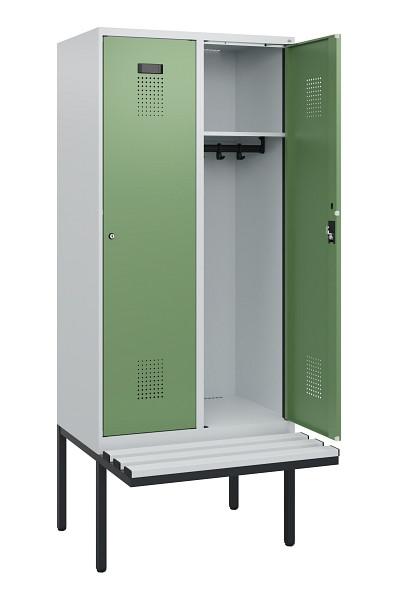 C+P Spind Evolo PLUS, 2 Abteile, 1950x800x815mm, 7035/6011, Zylinderschloss, Material Sitzfläche Kunststoff, 0490405-22 S10091