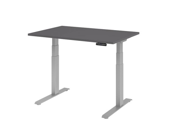 Hammerbacher Schreibtisch XDKB12, 120 x 80 cm, Platte: Graphit, 25 mm dick, ABS-Dickkante, Rechteckform, Silber, VXDKB12/G/S