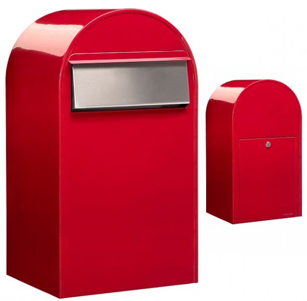 Bobi Grande B Großraumbriefkasten RAL 3001 und V2A, Farbe: rot, Klappe aus Edelstahl, 01.01.10.01