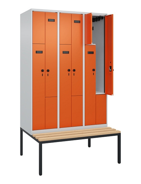 C+P Z-Spind Evolo PLUS, Bank, 6 Fächer, 2120x1200x815mm, 7035/2004, Drehriegel, Sitzfläche Buche-Hartholz, Sitzbank, 0490537-326 S10005