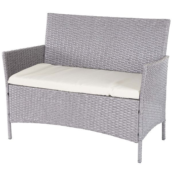 Mendler Poly-Rattan Gartenbank Halden, Sitzbank Bank, grau, Kissen creme, 64279