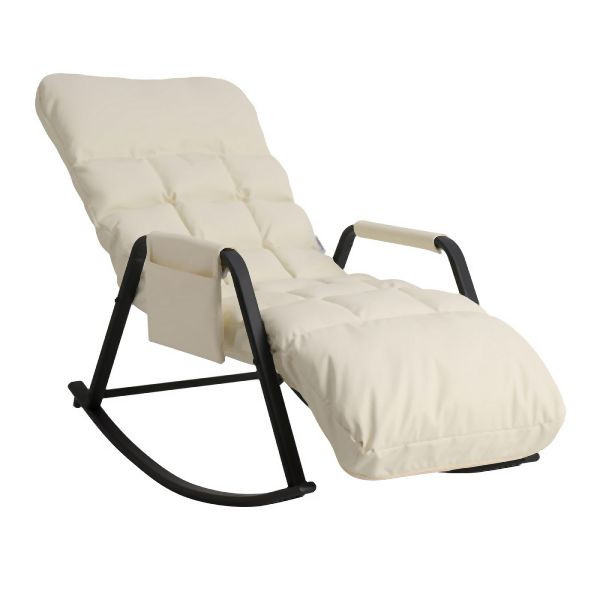 HOME NATURE WOHNKONZEPT Schaukelstuhl mit 5-fach verstellbarer Rückenlehne, Lesesessel bis 160 kg, 104x56x93,5cm, Kunstleder Cremeweiß, YQ0326