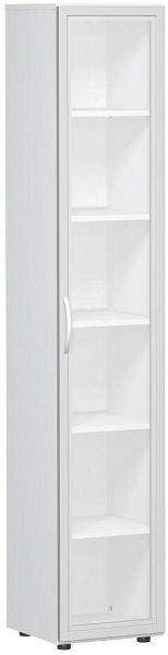 geramöbel Flügeltürenschrank mit satinierter Glastür im Holzrahmen, mit Standfüßen, Griff links oder rechts, inkl. Türdämpfer, Weiß, S-346838-GTW
