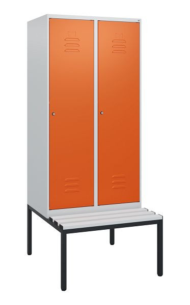 C+P Umkleidespind Classic PLUS, mit untergebauter Sitzbank, 2 Abteile, 1950x800x815mm, 7035/2004, Zylinderschlösser, 0800505-22 S10065