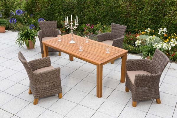 Merxx Toskana Set 9-teilig, 4 Toskana Sessel, inkl. Auflagen, Beine aus Akazienholz, 1 Tisch 185 x 90 cm, Akazienholz, natur, FSC Akazienholz, 50412-211