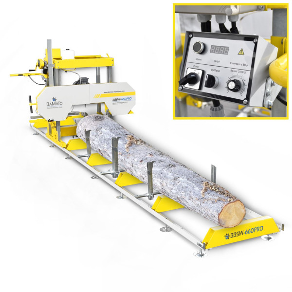 BAMATO Blockbandsäge mit 5,9m Rollbahn (400V), elektrische Höhenverstellung, digitale Höhenanzeige, 5,5 kW Motor, BBSW-660PRO