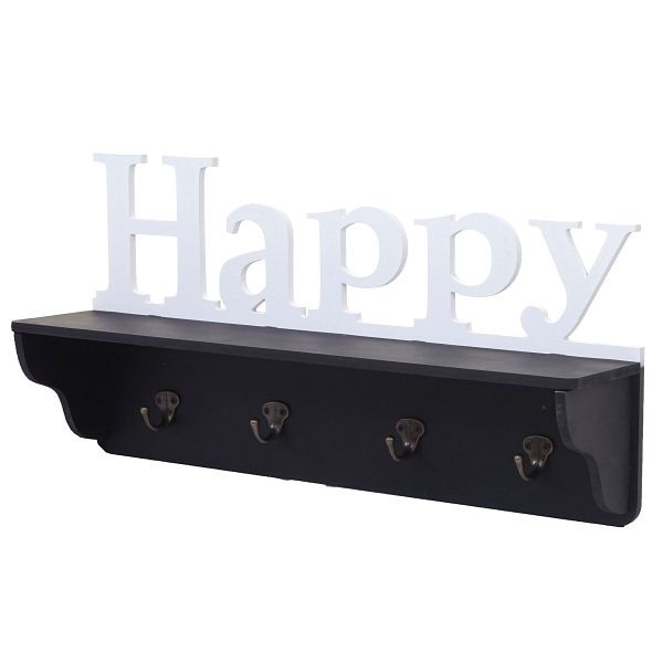 Mendler Wandgarderobe HWC-D41 Happy, Garderobe Regal, 4 Haken massiv 30x60x13cm, schwarz/weiß, 62807