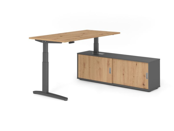 Hammerbacher Schreibtisch XBHM16, 160x80cm, Platte: Asteiche, 25mm dick, C-Fuß Gestell Graphit, Höhe: 65 - 129 cm, Ahorn, VXBHM16SB/R/G/G/R