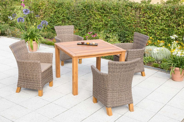 Merxx Toskana Set 9-teilig, 4 Toskana Sessel, inkl. Auflagen, Beine aus Akazienholz, 1 Tisch 110 x 110 cm, Akazienholz, natur, FSC Akazienholz, 50414-211