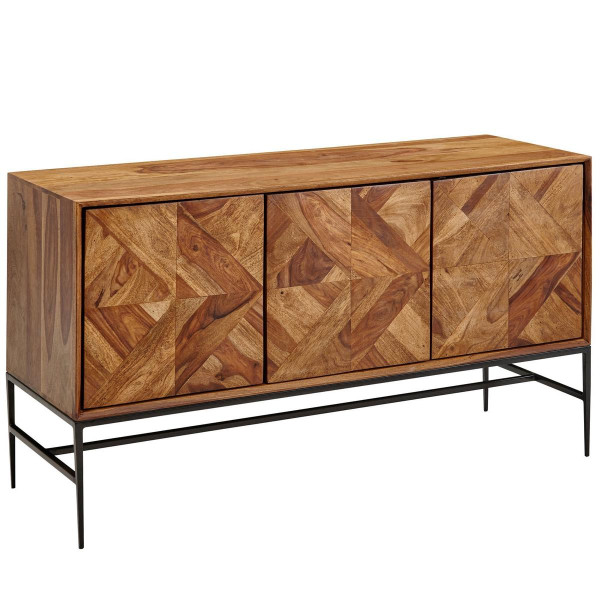 Wohnling Sideboard 123x70x45 cm Sheesham Massivholz/Metall Anrichte mit Türen, Industrial Kommode Kommodenschrank Holz Modern, WL6.559