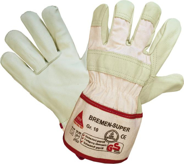 Hase Safety BREMEN-SUPER, 5-Fg.-Sicherheitshandschuhe aus Vollleder, Größe: 8, VE: 12 Paar, 293000-8