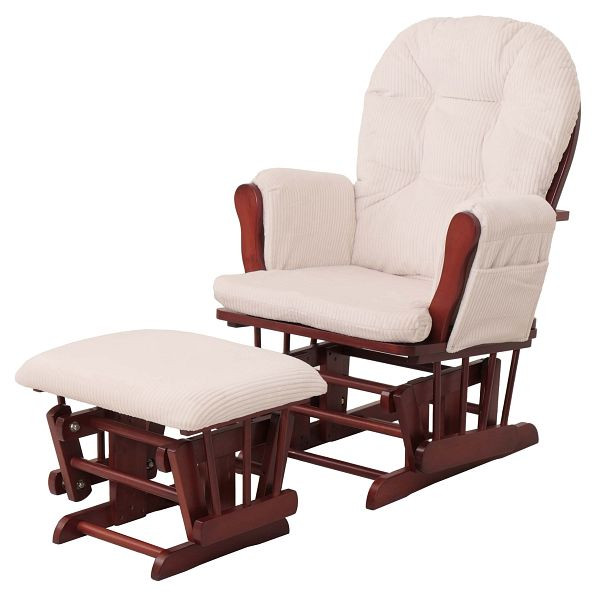 Mendler Relaxsessel HWC-C76, Schaukelstuhl Sessel Schwingstuhl mit Hocker Stoff Cord 320g/m² Öko-Tex, creme Gestell dunkel, 109021