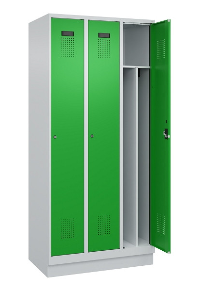 C+P Spind Evolo PLUS, mit Sockel, 3 Abteile, 1950x900x500mm, 7035/6037, Verschluss Zylinderschloss, 049020-30F S10038