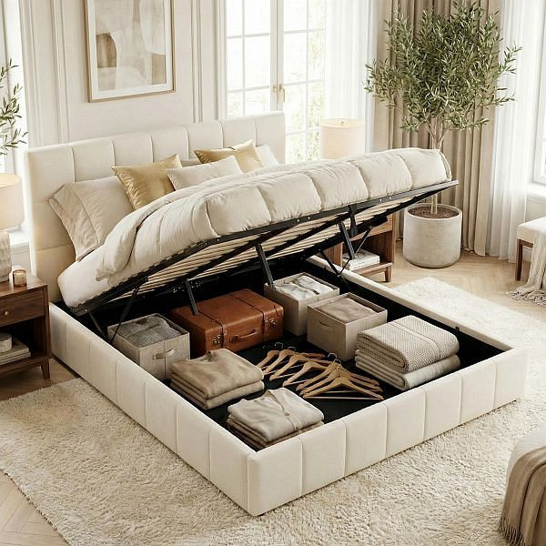 CLP Bett Ladia Stoff 180x200 cm, creme, 327098, 4255716371609