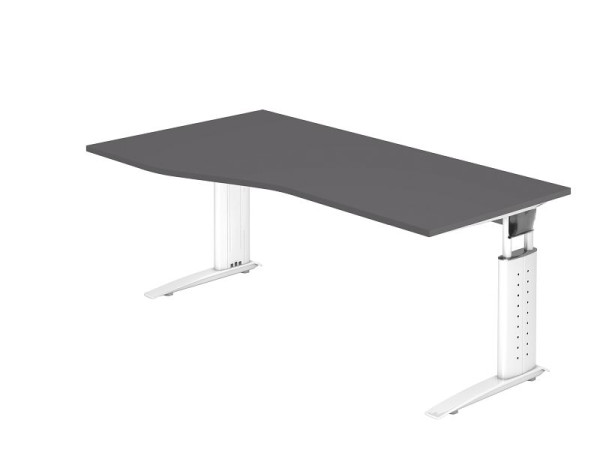Hammerbacher Schreibtisch C-Fuß 180x100/80cm Graphit/Weiß, Arbeitshöhe 68-86 cm einstellbar, VUS18/G/W