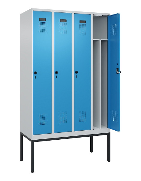C+P Spind Evolo PLUS, Gestell, 4 Abteile, 2120x1200x500mm, 7035/5012, Verschluss Drehriegel, 0490307-40F S10007