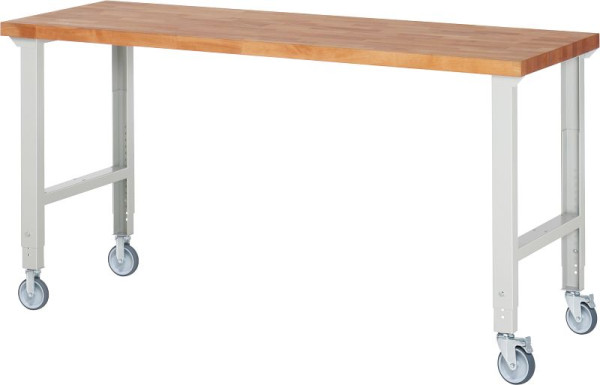 RAU Fahrbare Werkbank (höhenverstellbar) 7000-1, 2000x700x950-1000mm, je 2 Bockrollen und Lenkrollen, 05-7000-1-207B4H22.12