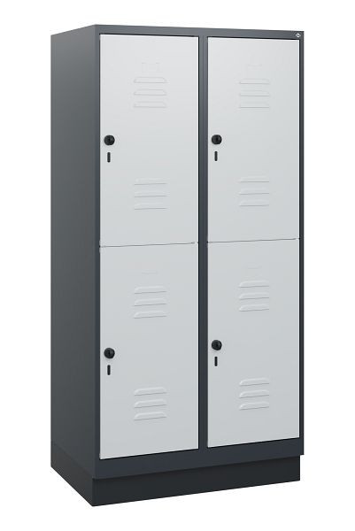 C+P Doppelstöckiger Spind Classic PLUS, Sockel, 2 Abteile, 1630x800x500mm, 7016/7035, Drehriegel, 0803205-22 S10013