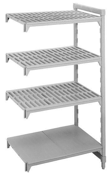 Cambro Camshelving® Premium, Anbaueinheit, 3 geschlitzte Fachböden und 1 fester Fachboden, 200 kg pro Fachboden, 40x143,5x170 cm, MPA41417VS4PKG490