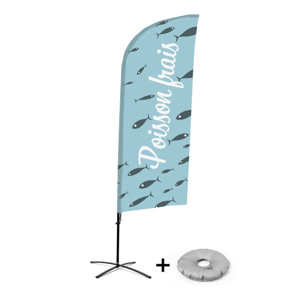 Showdown Displays Beachflag Alu Wind Komplett-Set Frischer Fisch Französisch Kreuzständer, BFAW310-CB30-WB-I497
