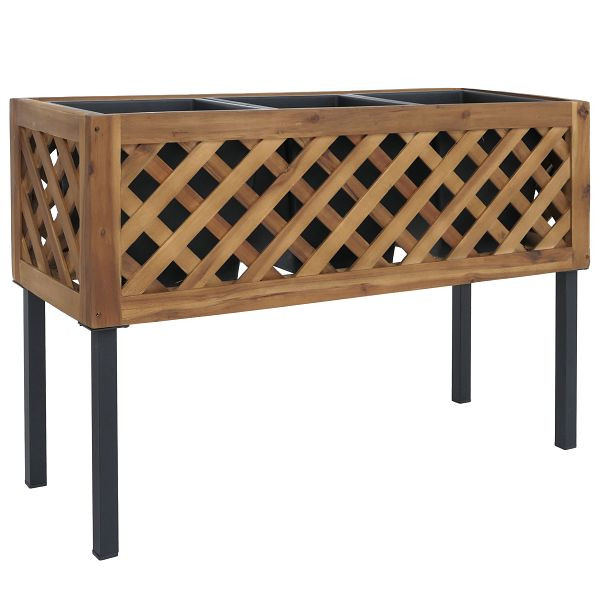 Mendler Hochbeet HWC-P86, Blumen-/Pflanzkasten Pflanzgefäß, In-/Outdoor Akazie Holz FSC®-zertifiziert 59x82x32cm, braun, 120465