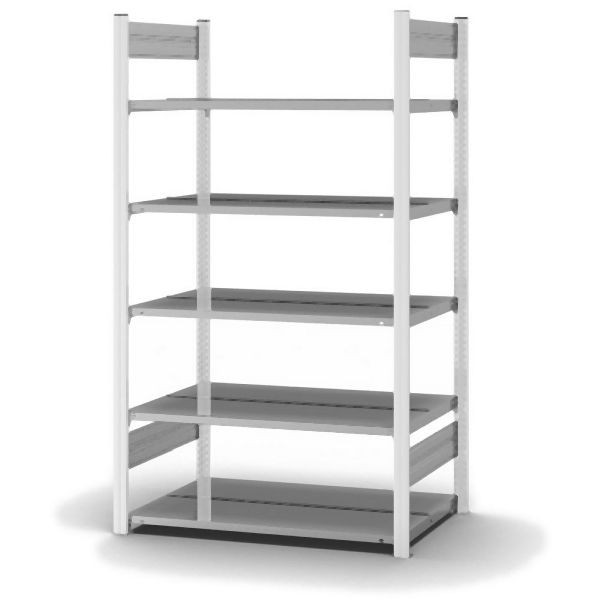 hofe Grundregal, zerlegt, 5 Böden 1750 x 600 x 1000 mm, verzinkt Stützprofile - Verkehrsweiß/RAL 9016, HWG17610DA