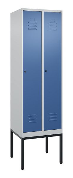 C+P Umkleidespind Classic PLUS mit Mitteltrennwand, Gestell, 2 Abteile, 2120x600x500mm, 7035/5023, Zylinderschlösser, 0800307-20F S10020