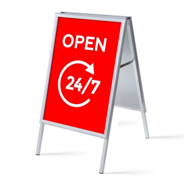 Showdown Displays Kundenstopper A1 Komplettset Geöffnet 24/7 Rot Englisch, ZPA1G32MEI248