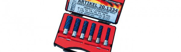 Karnasch Set BASIC, Blue-Line55 PRO/Blue-Line-Rail55 PRO 6 Pulverstahl+DURABLUE-beschichtete Kernbohrer: Nutzlänge 55mm, Weldonschaft 19mm, 201334
