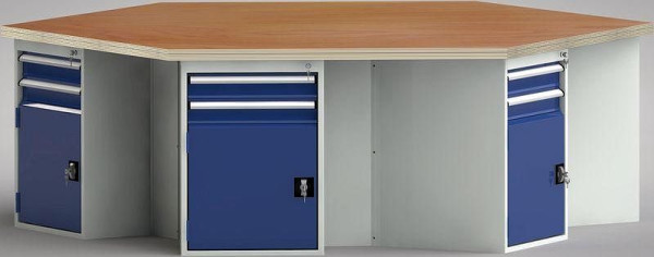 KLW PROFI-Werkbank in Sechseckform mit Buchen-Multiplexplatte in 6-Eck-Form 2338 x 2700 x 45 mm L x B x S, WP620N-1350M45-E8013