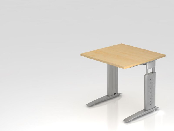 Hammerbacher Schreibtisch C-Fuß 80x80cm Ahorn/Silber, Arbeitshöhe 68-86 cm, werkzeuglos einstellbar, VUS08/3/S