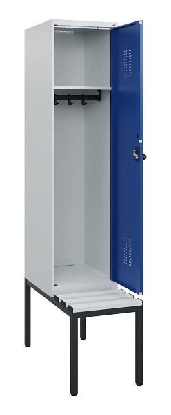 C+P Spind Evolo PLUS, 1 Abteil, 1950x400x815mm, 7035/5010, Drehriegel, Sitzfläche Kunststoff, Sitzbank, 0490505-12 S10060