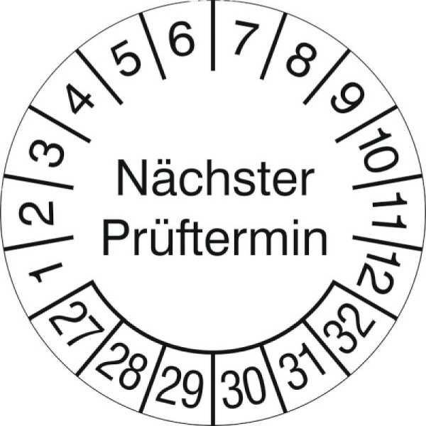 Stein HGS Prüfplaketten ohne Jahresfarbe (6 Jahre), Nächster Prüftermin, Ø 30 mm, 2027-2032, 31.3687-27