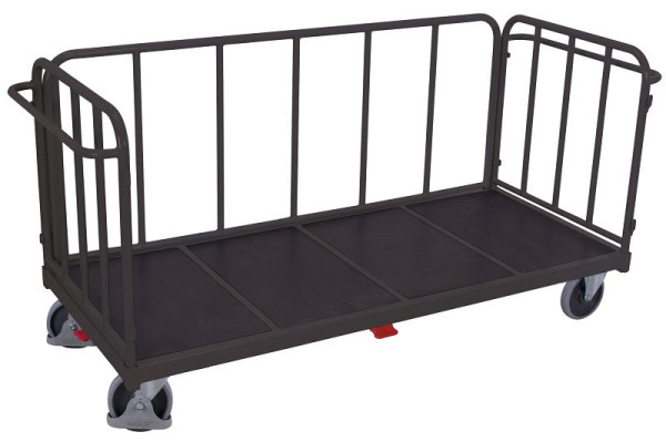 VARIOfit Dreiwandwagen mit senkrechten Streben, Ladefläche: 2.005 x 845 mm, RAL 7016 anthrazitgrau, Radsatz: Bereifung aus Gummi, sw-2017/AG
