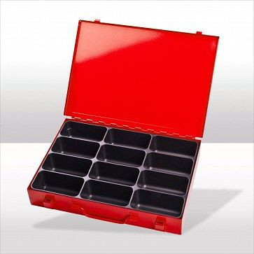 ADB Werkzeugkofferset mit 12-fach Einteiler, Außenmaße Koffer LxBxH: 33, 5x24x5 cm, Farbe: rot, RAL 3020, 88620