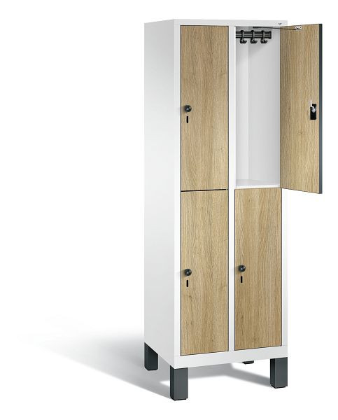 C+P Spind doppelstöckig Evolo, H1850xB610xT500mm, Farbe: Verkehrsweiß / Dekor Eiche Sereno, 48310-20 S10356