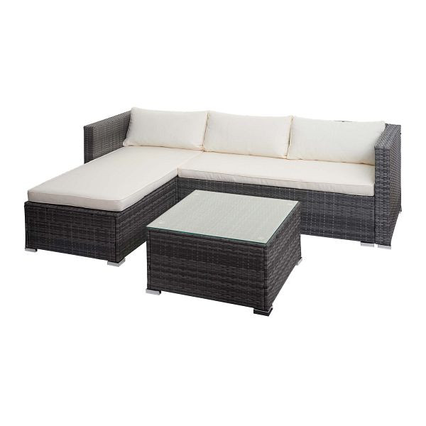 Mendler Poly-Rattan Garnitur HWC-F57, Balkon-/Garten-/Lounge-Set Sofa Sitzgruppe, grau, Kissen creme ohne Deko-Kissen, 76135+76136