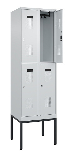 C+P Doppelstock-Spind Evolo PLUS, Gestell, 4 Fächer, 2120x600x500mm, 7035/7035, Zylinderschloss, 0493307-20 S10040