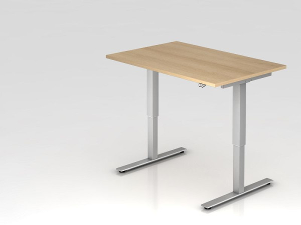 Hammerbacher Sitz-Steh-Schreibtisch elektrisch 120x80cm Eiche, Arbeitshöhe 73 - 119 cm, VXMST12/E/S