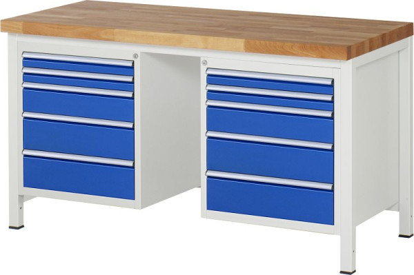 RAU Werkbank Serie 8000 - Modell 8184, B1500 x T700 x H840-1040 mm, Systemunterbau B1495 x T650 x H800-1000 mm, 03-8184A1-157B4H.11