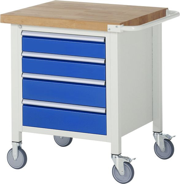 RAU Fahrbare Werkbank 8000 - Modell 8162, B750 x T700 x H880-1080 mm, Systemunterbau B670 x T650 mm, 4 Schubladen, 05-8162A2-077B4H.11