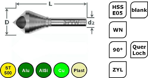 SPPW Querlochsenker HSS-E05 90° WN Bereich: 20-48 L: 130 Ø50, 1530005000