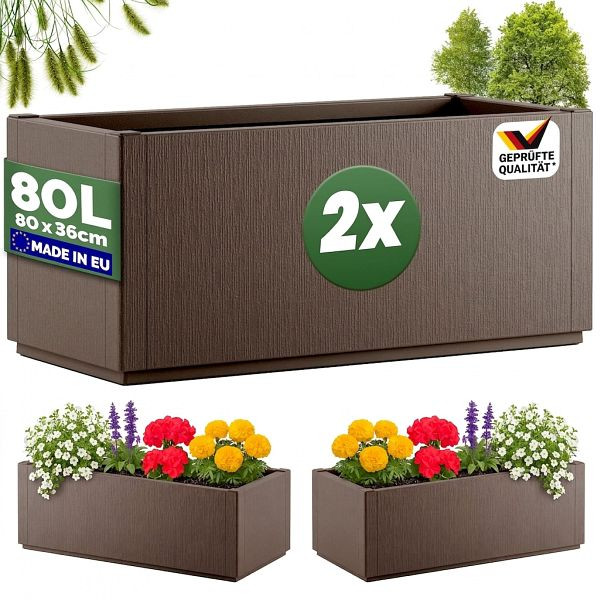 casaria Blumentopf Ethica, VE: 2er-Set Braun Kunststoff 80x36x36cm, 997286