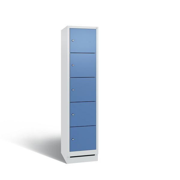 C+P Schließfachschrank Evolo, 5 Fächer, H1800xB420xT500 mm, Grau/Fernblau, 48020-125 S10163