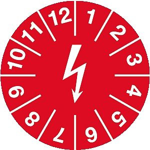 Moedel Prüfplakette für elektrische Einrichtungen, Folie-Spezialkleber, rot, Ø 15 mm, VE: 10 Stück/Bogen, 54594