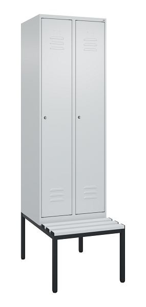 C+P Umkleidespind Classic PLUS, mit untergebauter Sitzbank, 2 Abteile, 2120x600x815mm, 7035/7035, Zylinderschlösser, 0800507-20 S10024