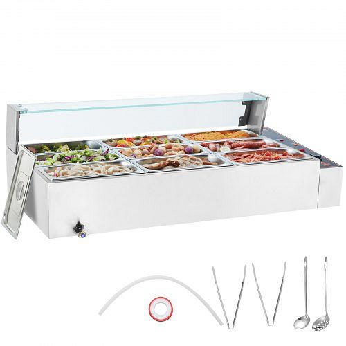 VEVOR Speisenwärmer Chafing Dish Gastronormbehälter 9x5Qt Buffet Glasschild, SYSPBWQ913FS5WYYOV2