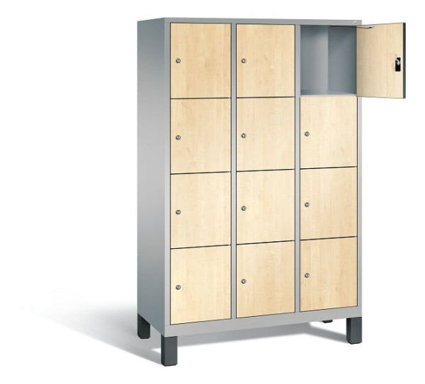 C+P Schließfachschrank Evolo, H1850xB1200xT500mm, Farbe: Weißaluminium / Dekor Donau-Ahorn, 48010-324 S10226