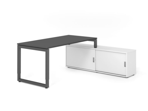 Hammerbacher Aufsatz-Schreibtisch RSE16, 160x80cm, Platte: Graphit, 25mm dick, Rahmen Graphit, höheneinstellbar, Weiß / Weiß, VRSE16SB/G/G/W/W