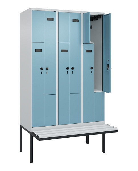 C+P Z-Spind Evolo PLUS, Bank, 6 Fächer, 2120x1200x815mm, 7035/0010, Drehriegel, Material Sitzfläche Kunststoff, 0490437-326 S10063